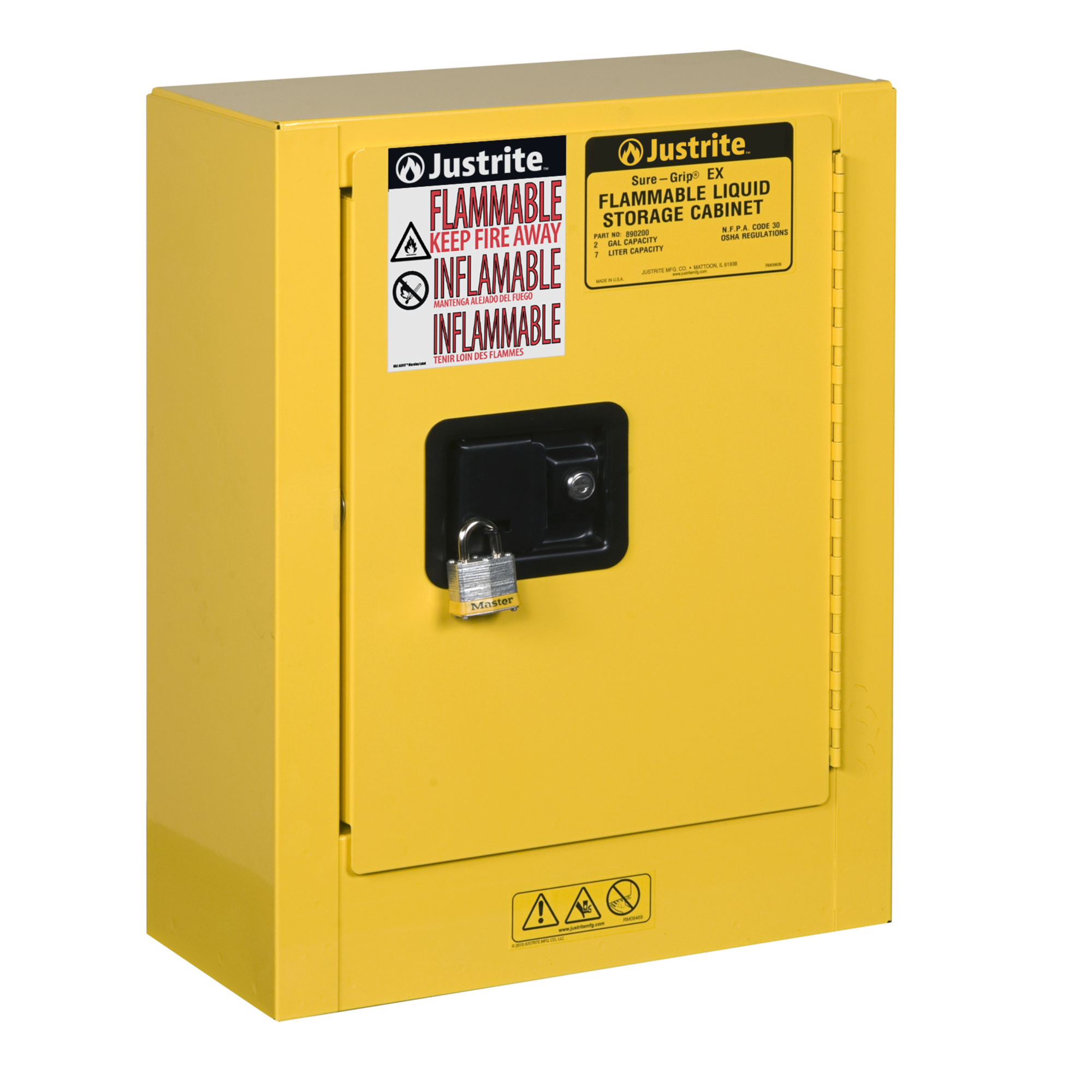 Justrite Sure-Grip EX Mini Flammable Cabinet — 1 Door, Manual Close, Yellow, Model# 890200